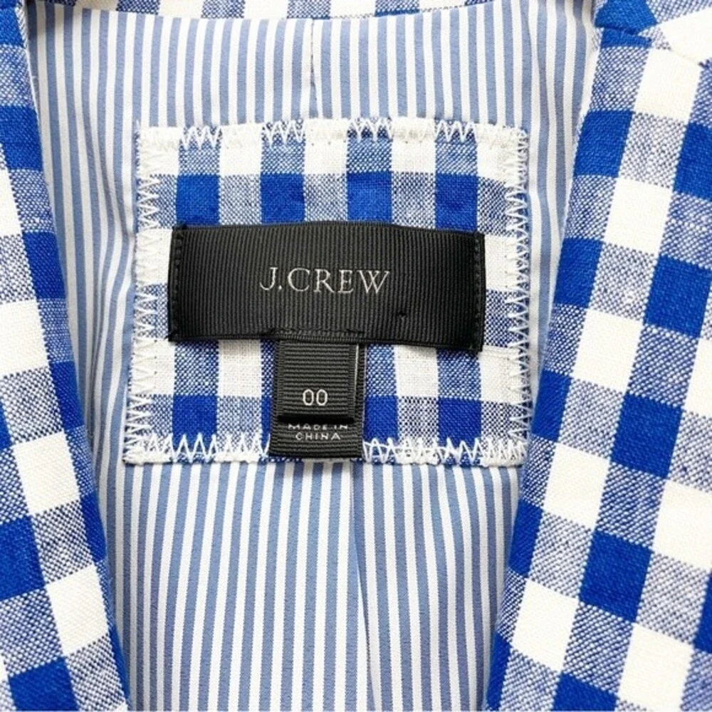 J. Crew Blue Gingham Campbell Linen Blazer Preppy Check Jacket Women’s Size 00